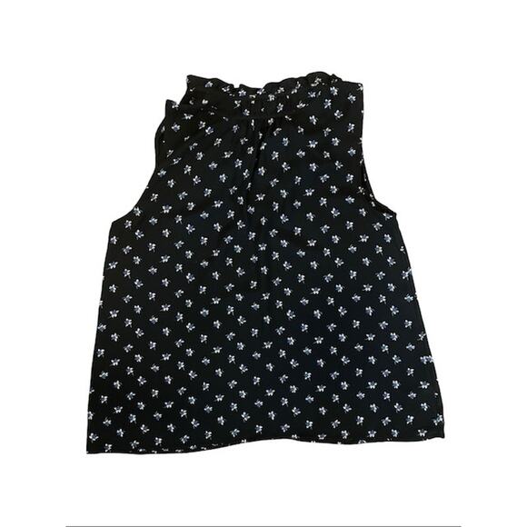 LOFT Outlet Black Floral Ruffle Neck Sleeveless Blouse Size M 100% Polyester - Picture 2 of 3